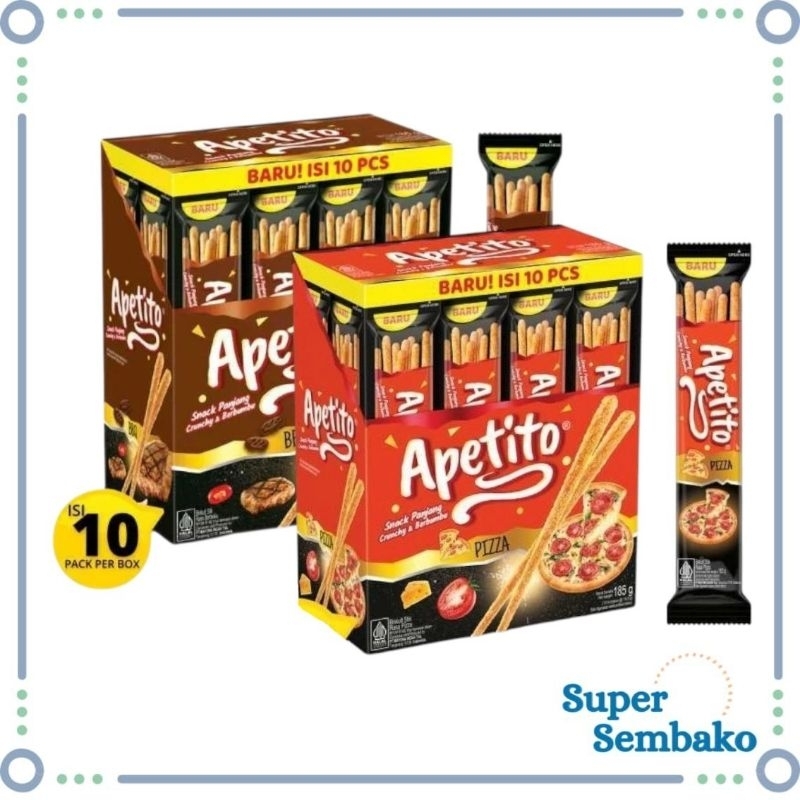 

SNACK BISKUIT STIK ROMA APETITO STICK CRUNCHY RASA BBQ PIZZA PER BOX ISI 10 BUNGKUS