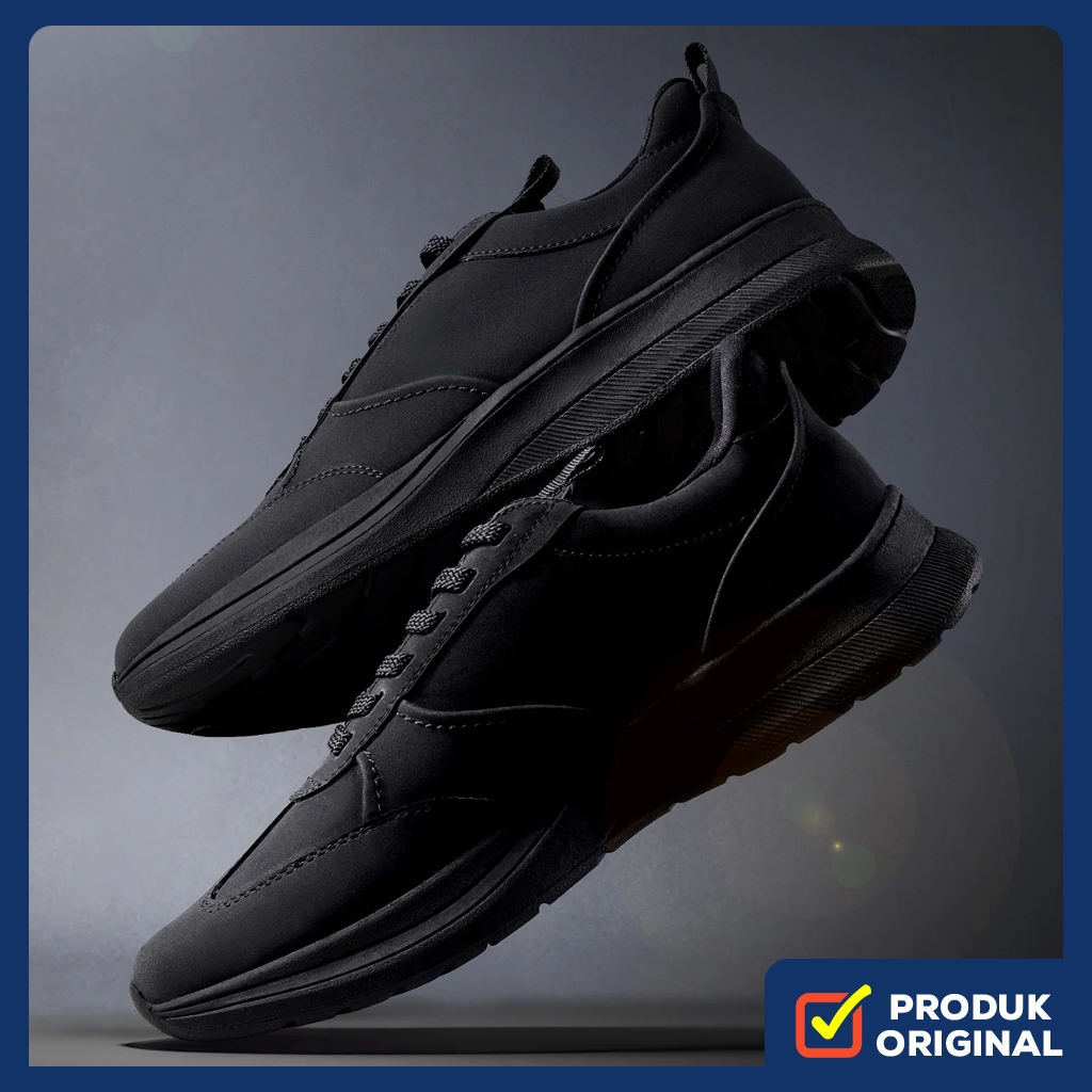 MAVERICK FULL BLACK DOFF ORIGINAL x REYL MAN Sepatu Sneakers Hitam Polos Pria Kets Tali Casual Forma