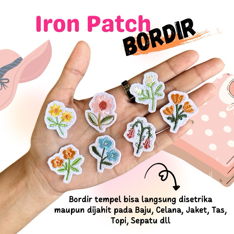 ( SDH ADA LEM TINGGAL SETRIKA ) Emblem Bordir Bunga Kecil Iron Patch Bordir Mini Flower Cute Patch I