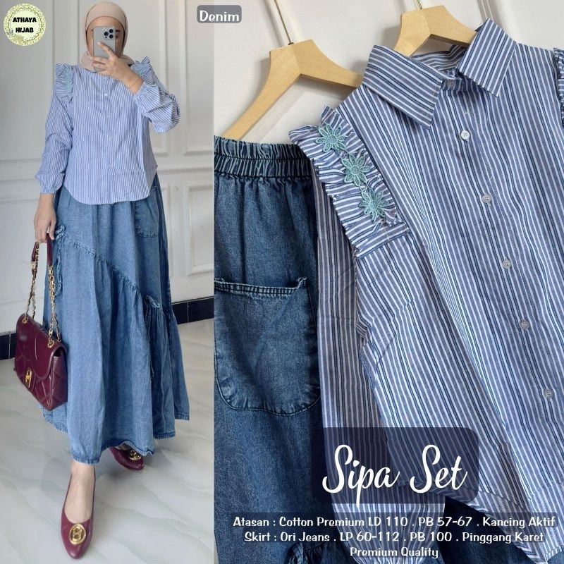 Sipa Set Jeans Rok Serut Mayung Mix Katun Salur (Athaya)
