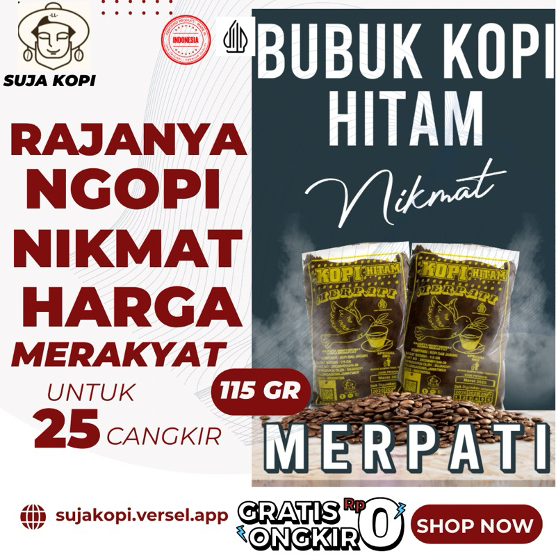 

KOPI BUBUK HITAM MERPATI TERLARIS 115gr BELI 10 GROSIR gratis sendok dan kopi sachet sujakopi beli 10 harga grosir dijamin halus dan enak