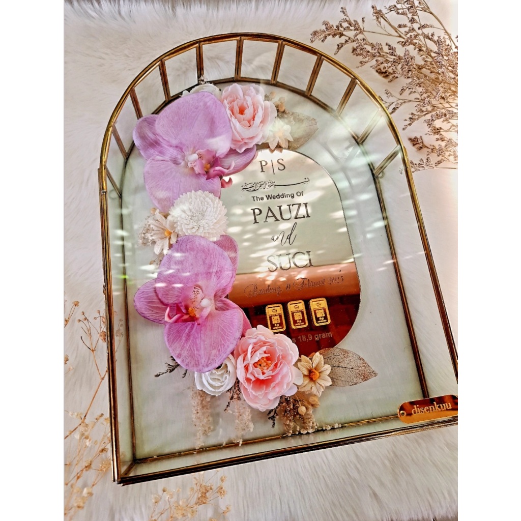 Bingkai Mahar Terarium Bunga Rustic Ukuran 25x35Cm