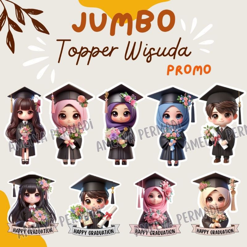 JUMBO 15cm topper toper wisuda kekinian untuk buket happy graduation sempro