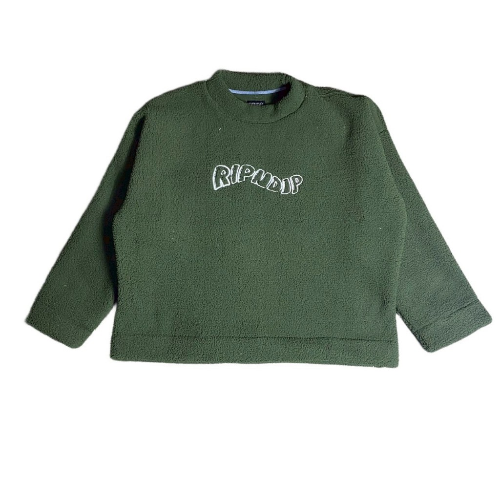 SWEATER CREWNECK SHERPA RIPNDIP RIPPLE TYPE BORDIR HIJAU TUA