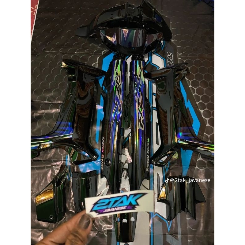cover body Yamaha fizr fullset striping hologram hitam bodi fizr fullset hitam full