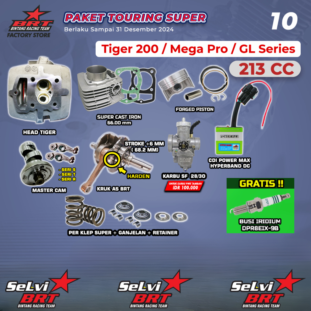 PAKET TOURING BOREUP BRT BLOK CAST IRON SET PISTON HEAD CDI POWERMAX KARBU KARBURATOR SF 28/30 KRUK 