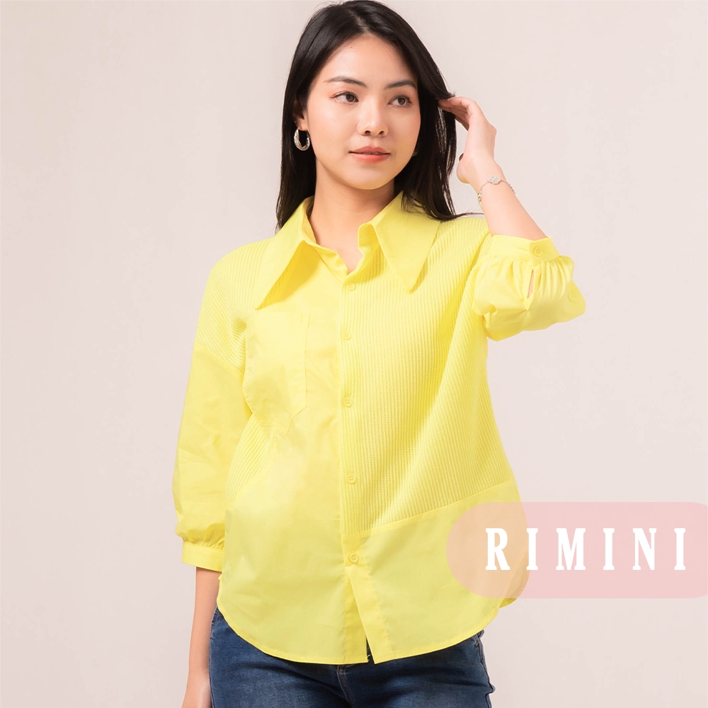 RIMINI - Kemeja Wanita Formal Katun Premium Lengan Panjang Size XS-3XL - Maui Rib Mix Top 7005