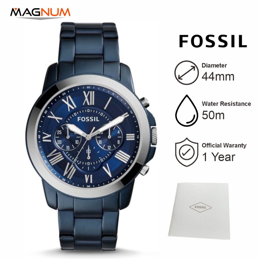 Jam Tangan Pria Fos sil FS5230 Chronograph Quartz Strap Rantai Stainless Steel Navy