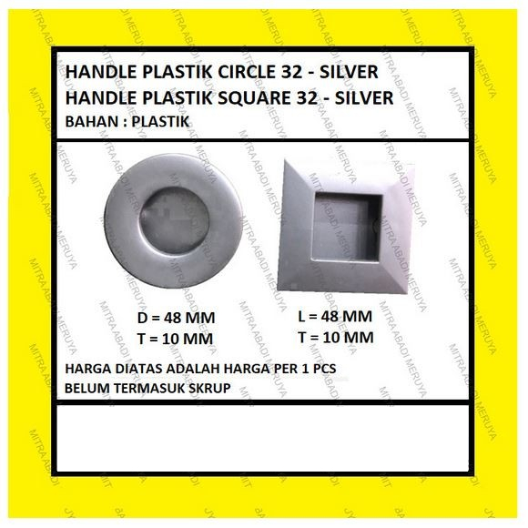 Handle Tanam Plastik Tarikan Laci Bulat Kotak 32 Silver
