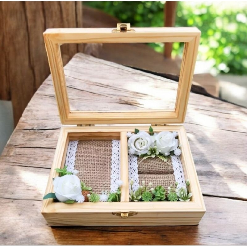 Kotak Cincin 2 in 1/ Kotak Kayu/ Kotak Jati/ Box Cincin Rustic/ Box Antam