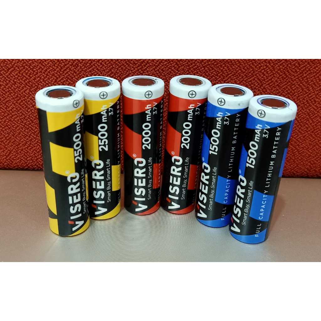 Baterai Cas 18650 3.7V 1500 2000 2500 mAh Tanpa Kepala VISERO harga per 1 PCS/Batrai Charge Tanpa Ke