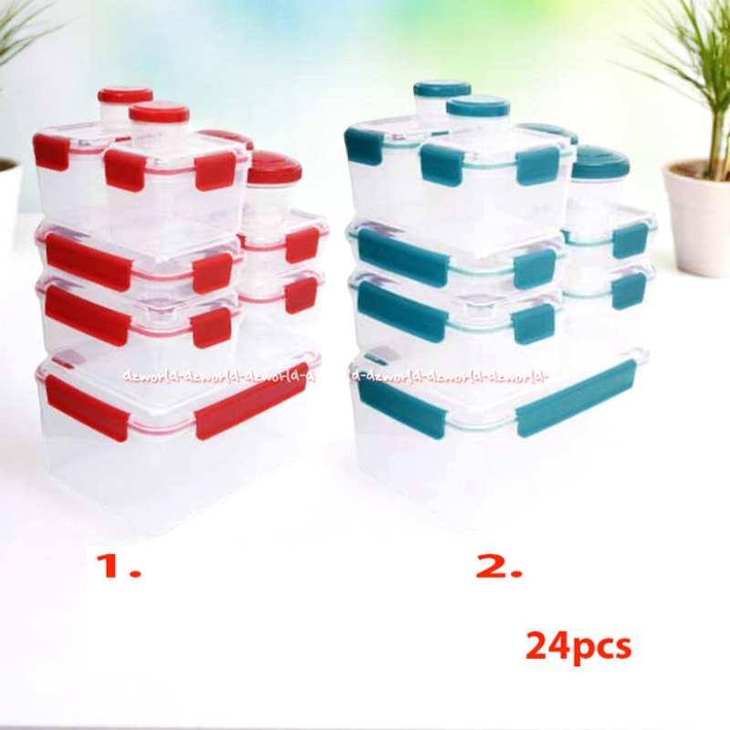 Kris Set 24pcs Food Container Set Wadah Tempat Makanan Dengan Klip Lock Anti Tumpah Kedap Udara Warn