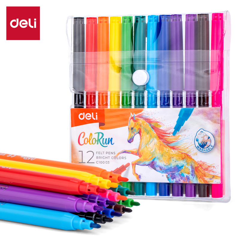 

Deli ColoRun Felt Pen Washable Markers 12/18/24 Colors C10003/C10013/C10023