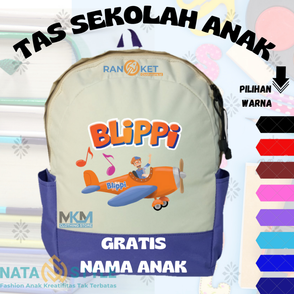 Tas Anak Blippi Pesawat I Tas Anak Sekolah Blippi Pesawat {FREE CETAK NAMA} COD
