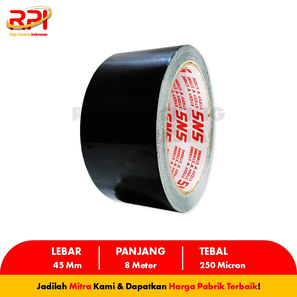 Lakban Kain Hitam / Cloth Tape 8  Meter x 45 Mm x 250 Mic (SNS) RAJA PACKING INDONESIA