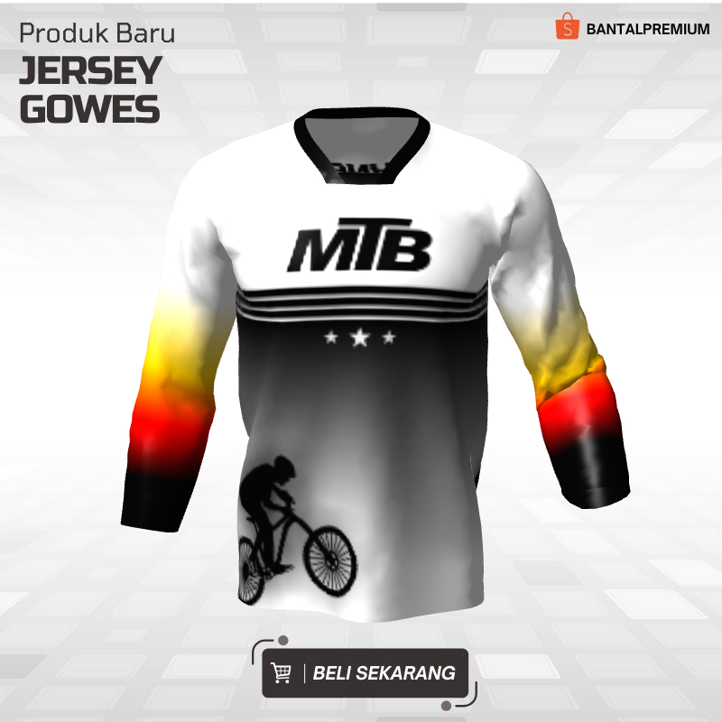 Kaos Jersey Gowes Sepeda Downhill Putih Hitam Motif Garis 68 - Jersey Gowes Lengan Panjang