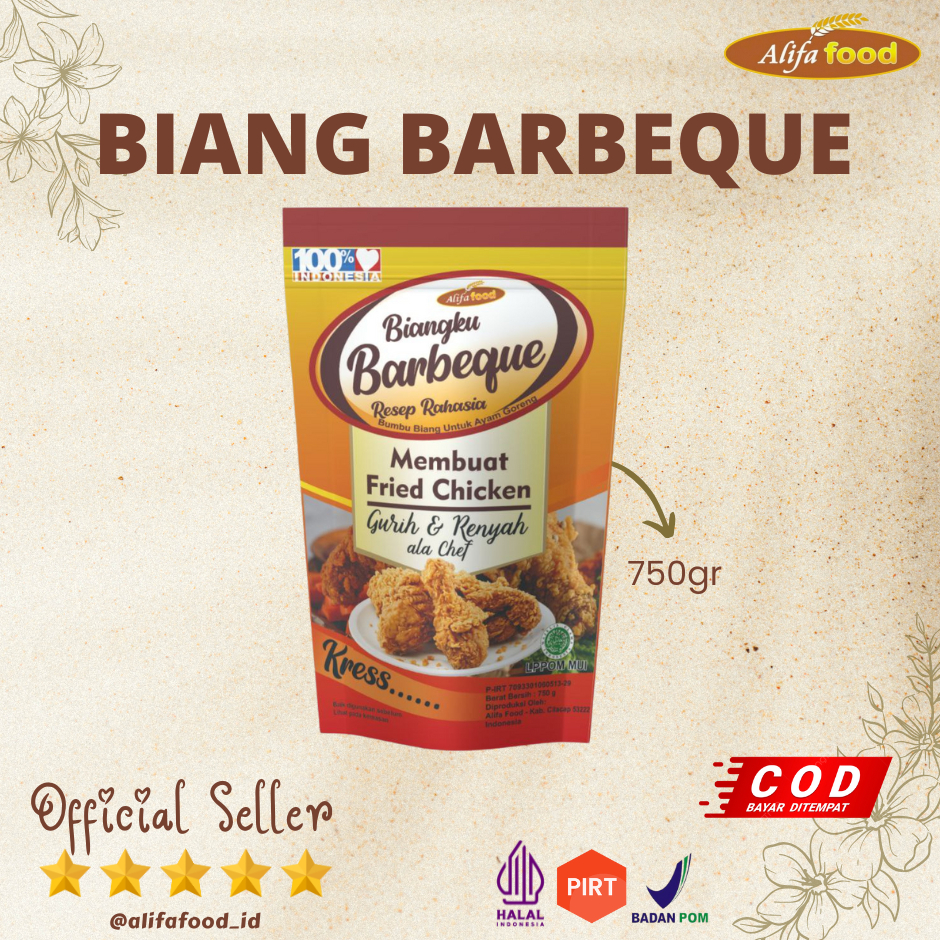 

ALIFA FOOD - Bumbu Biang Barbeque 750gr, Tepung Bumbu Fried Chicken BBQ