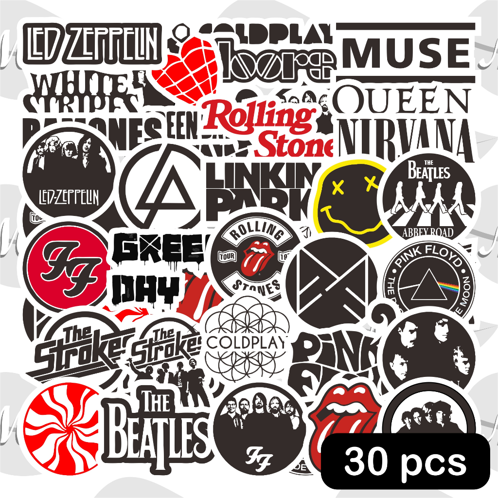 

(30 pcs) Stiker Band Rock 1 | sticker black n white punk music metal helm pack motor laptop hp
