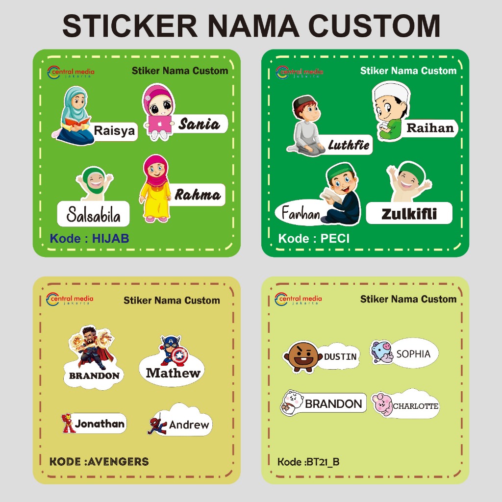 

80 Pcs Sticker Nama Pola Custom Vinyl Waterproof Stiker Nama Anak Anti Air Label Botol Lunch Box Buku Sekolah Anak