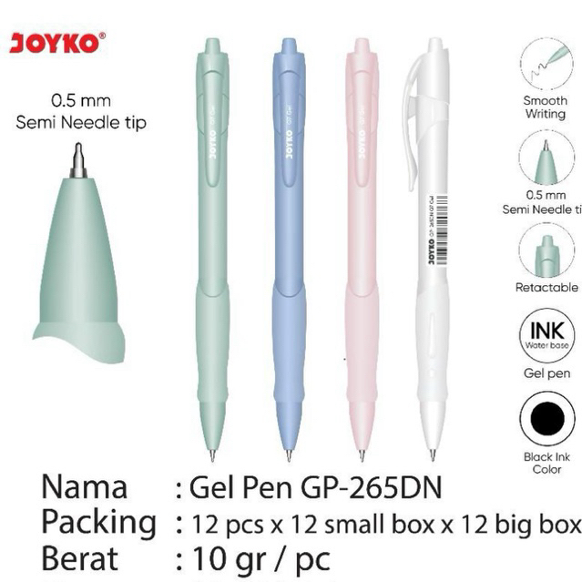 

( 1 pcs ) Joyko GP265DN Retractable Gel Pen Hitam Ink / Q7 Gel Pen Cetrek / Pulpen Q7 Jel Cetek Semi Needle / Pena Jel Cetrek Joyko GP-265DN 0.5 mm
