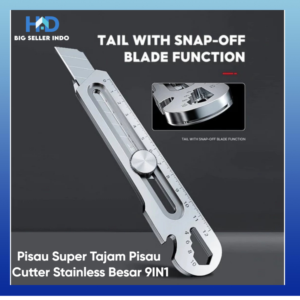 

BS Pisau Super Tajam Pisau Cutter Stainless Besar 9IN1 / Sliding Knife Cutting Tool / Alat Pemotong Kertas Pengencang Mur Pembuka Tutup Botol Multifungsi