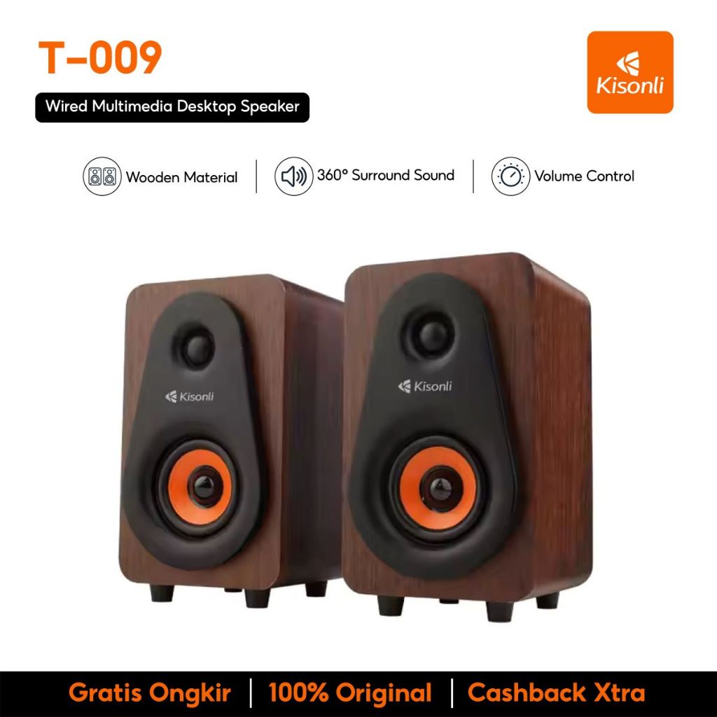 KISONLI Speaker Komputer/Laptop Motif Kayu T009 Speaker PC Dekstop Multimedia Strong Bass