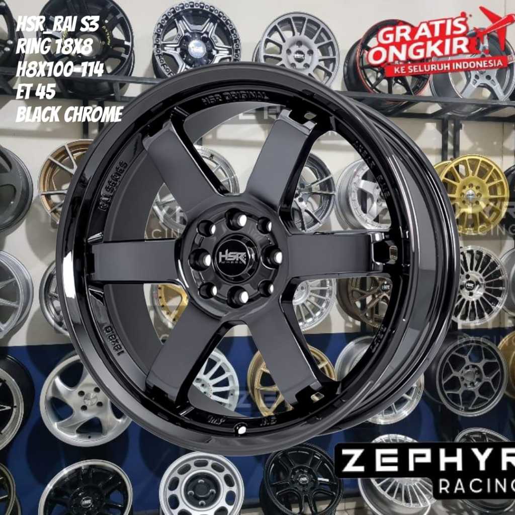 velg hsr ring 18 untuk raize, rocky, avanza, jazz, baleno dll hsr ring 18 black chrome