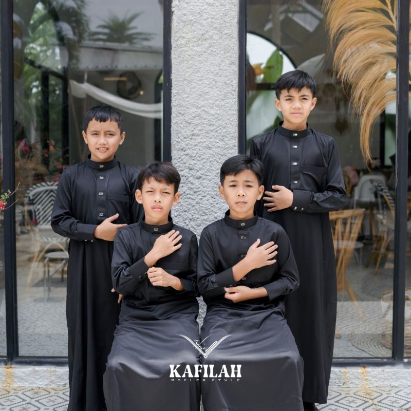 Jubah anak pria muslim lengan panjang manset polos Gamis anak pria hitam putih kerah tegak model Har