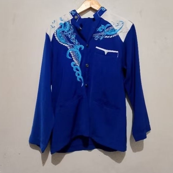 Baju Koko Pria Lengan Panjang Al Bar Biru L Second original Preloved