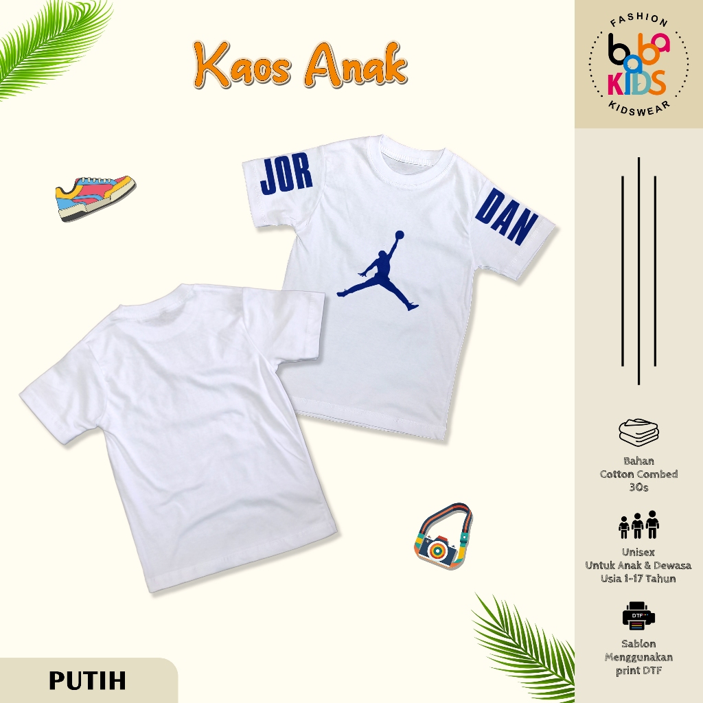 Kaos Anak & Remaja Laki-Laki 1-17 Tahun JORDAN Cotton Combad 30s Baju Kaos Anak