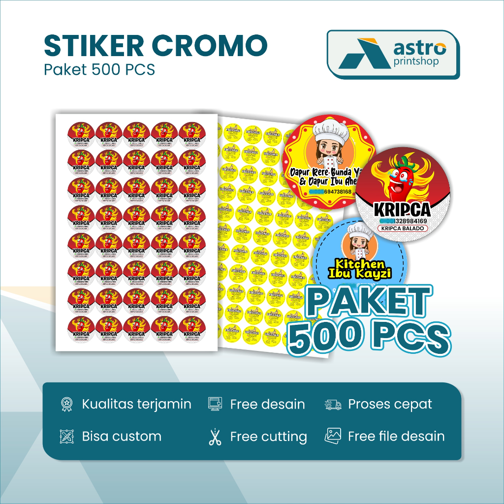 

PAKET 500 PCS - STIKER CROMO LABEL MAKANAN DAN MINUMAN CUSTOM