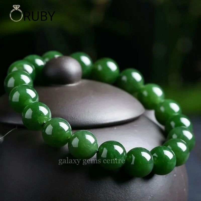Gelang Batu Natural Giok Hijau Tua