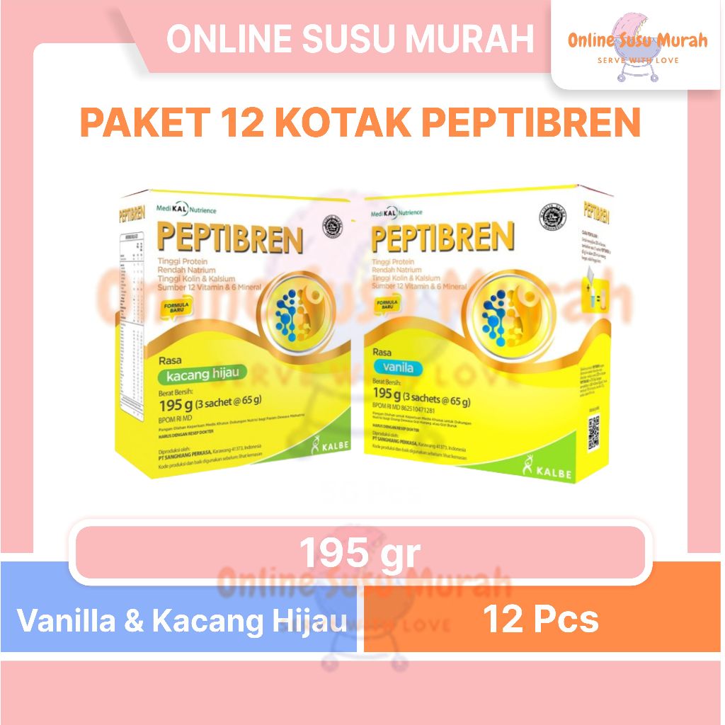

PEPTIBREN PAKET 12 KOTAK VANILLA KACANG HIJAU 195 GR NUTRISI SUSU DEWASA 195GR SSKD