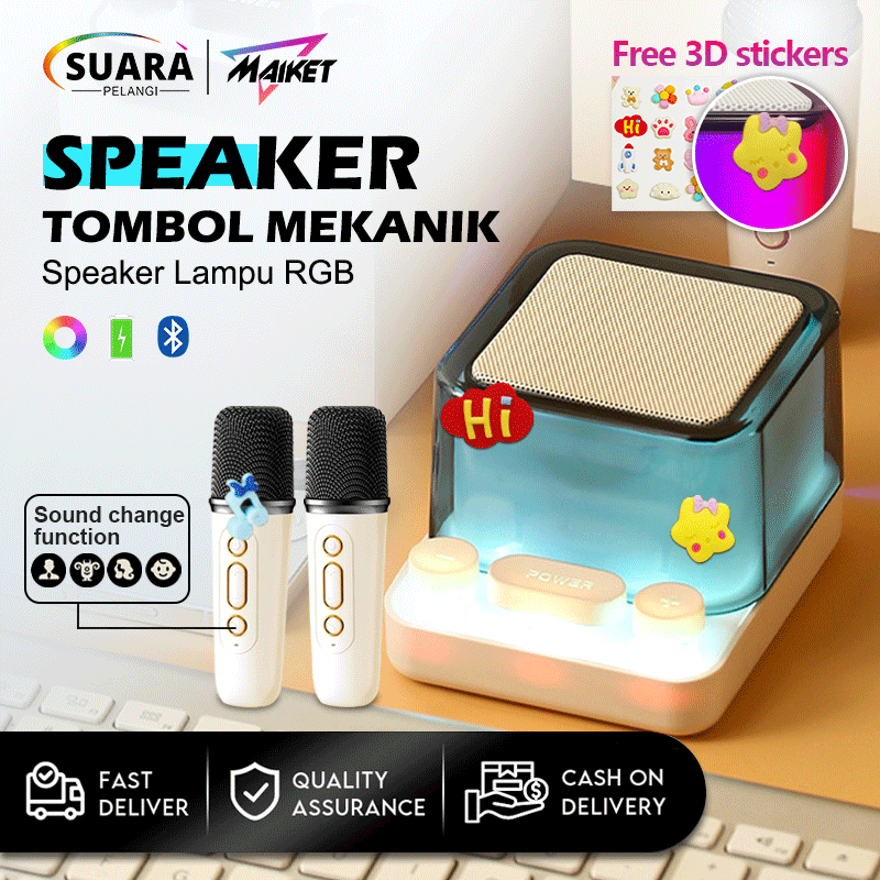 PRO MAX BASSMAIKET Speaker Bluetooth Karaoke 2 Mic Super Bass Wireless Suara Ajaib Musik Box Full