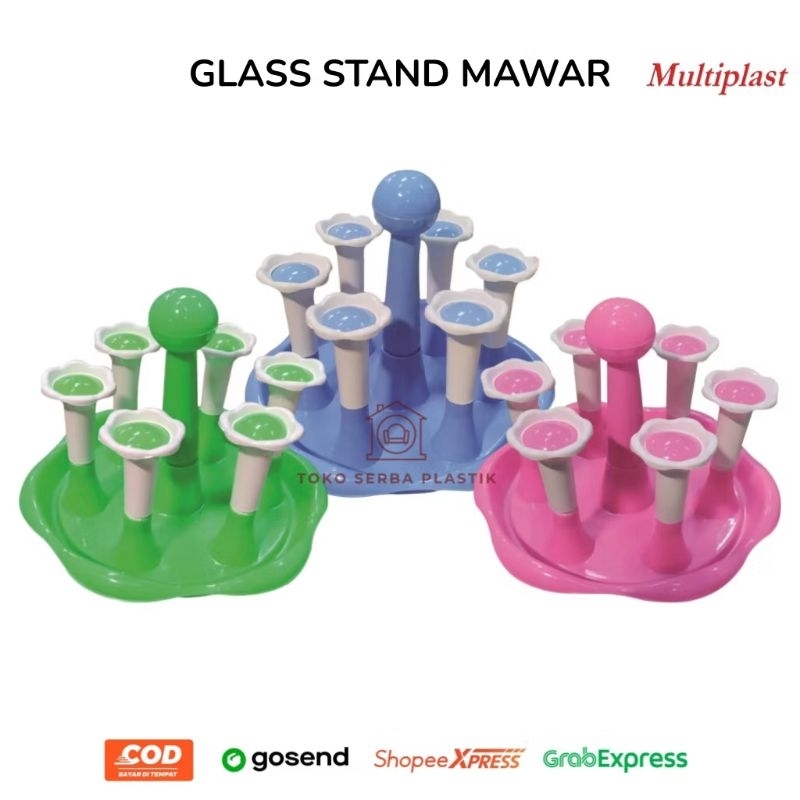 Stand Gelas Daisuki Mawar Kaki 6  / Rak Gelas Bulat / Tempat Gelas / Rak Gelas Plastik