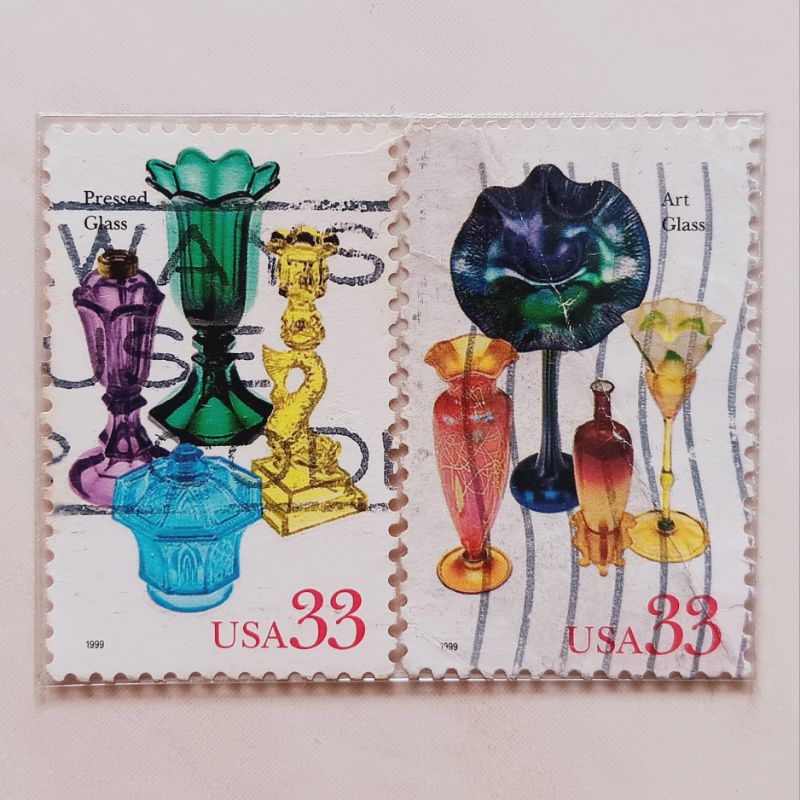 

(AB) Perangko Amerika Serikat USA Tahun 1999 Seri American Glass Issue Set 2 pcs Used