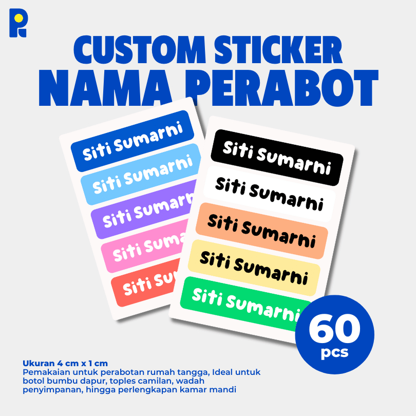 

PIKAPIK 60 pcs Stiker Nama Vinyl FREE Custom Anti Air Perabot Tumblr Gelas Piring Praktis
