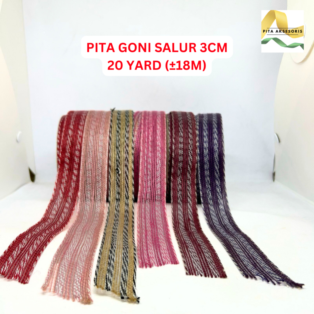 

(1 ROLL 20 YARD) Pita Salur Bahan Goni 3cm x 18m Ornament Hampers Kue Hiasan Undangan Pita Kado Bouquet Bunga