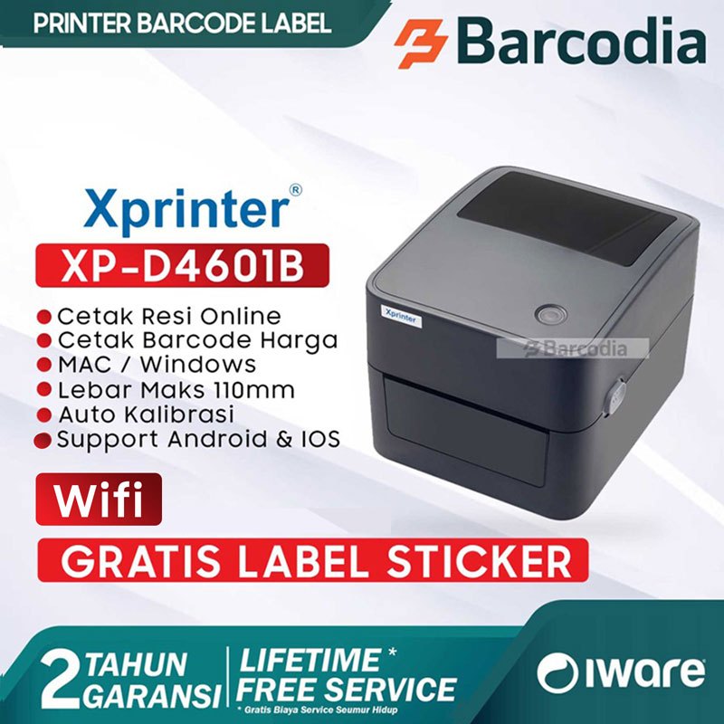 BARCODIA Barcode Printer Thermal Label Xprinter 4601B Usb Wifi