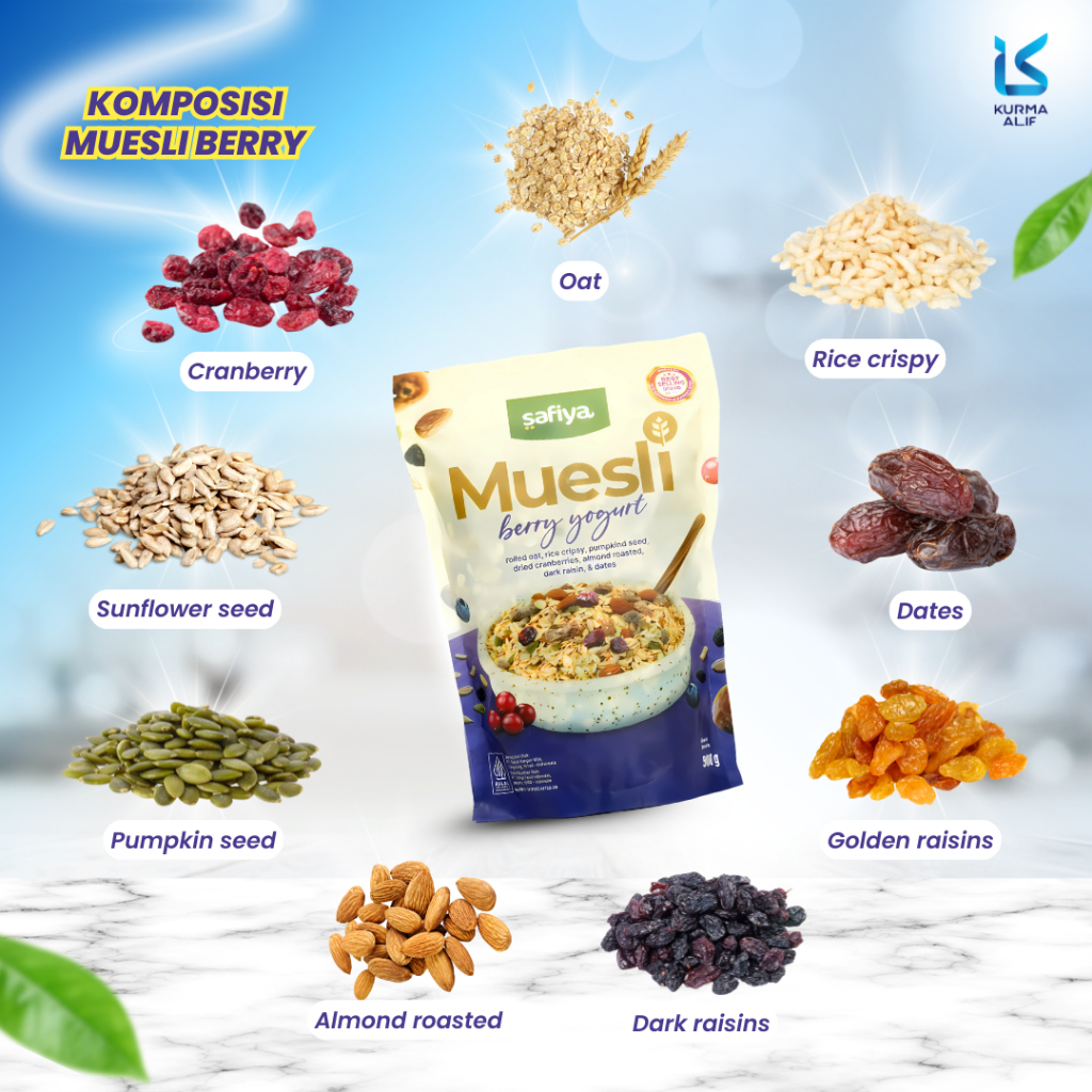 

RB Muesli Berry Yogurt Safiya 1 Kg Oatmeal Diet Fruity Taste Sereal Sehat