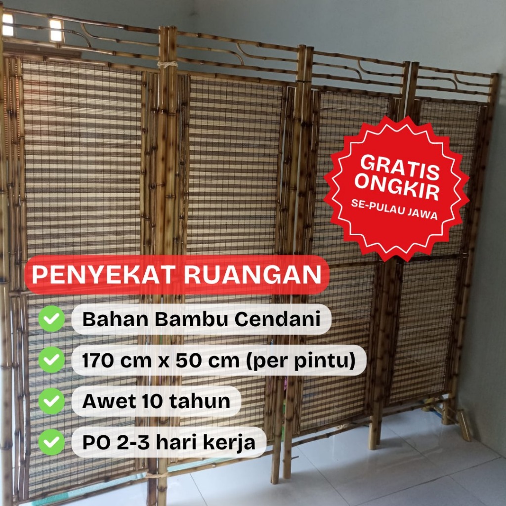 PENYEKAT RUANGAN BAMBU CENDANI - PARTISI RUANGAN PORTABLE - SEKAT BAMBU TAHAN LAMA