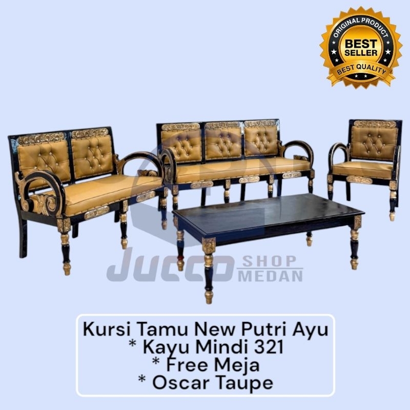 [ JUCCO ] Kursi Tamu Kayu Minimalis Putri Ayu - Kursi Tamu Kayu 321 set Meja Tamu - Sofa Tamu Kayu J