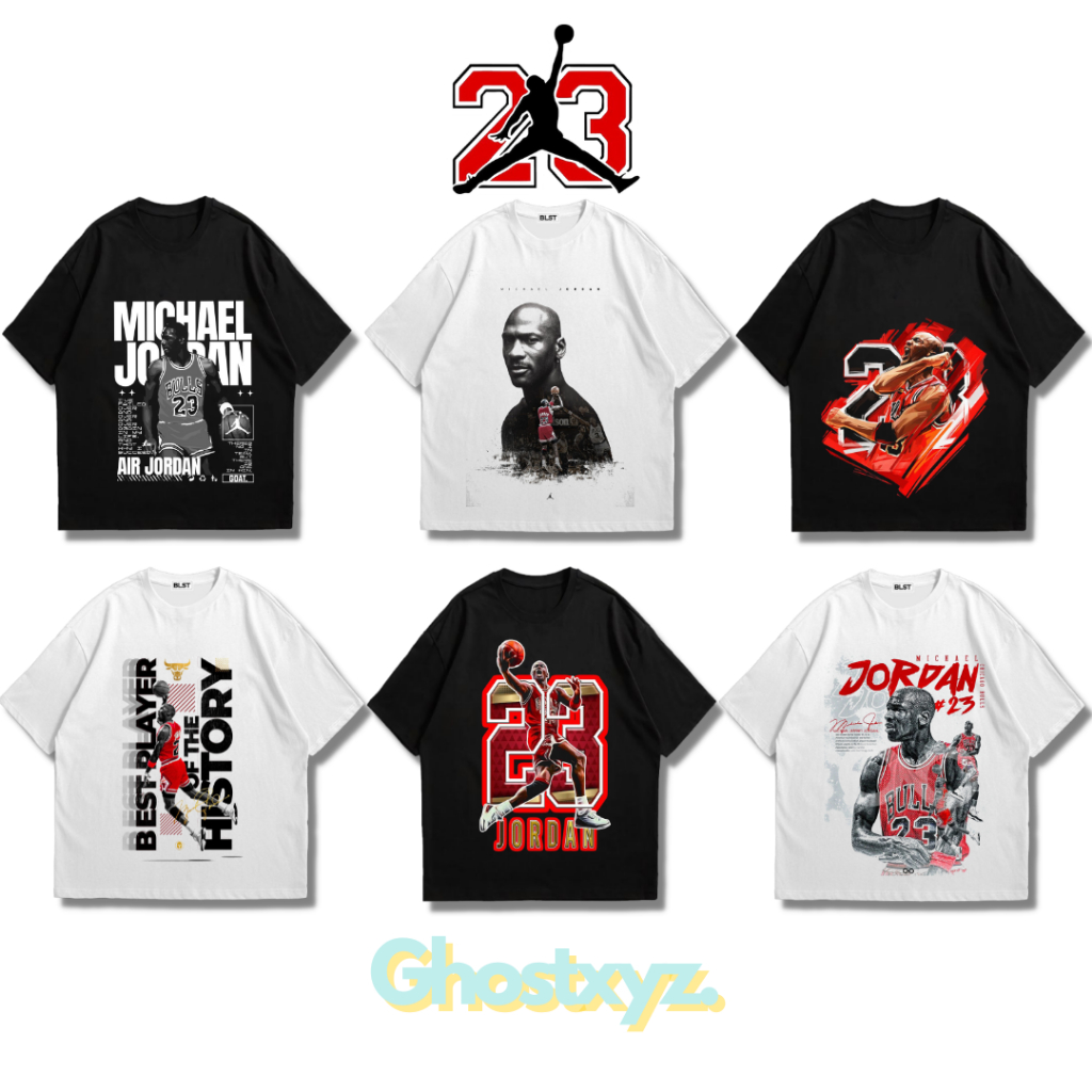 Ghostxyz T-Shirt Michael Jordan 23 Black White Oversize Vintage Tee Baju Kaos