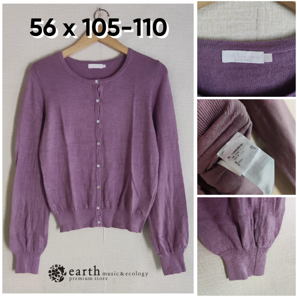 Cardigan Earth Music & Ecology Ungu Pink O Neck Size M Wanita Atasan Cewek Outer Knit Sweater Cardi 