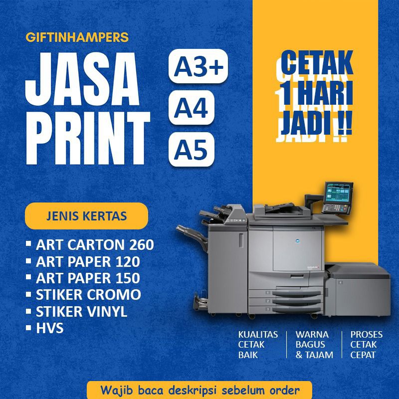 TERIMA JASA PRINT A3+ A4 A5 ART CARTON ART PAPER STIKER & HVS