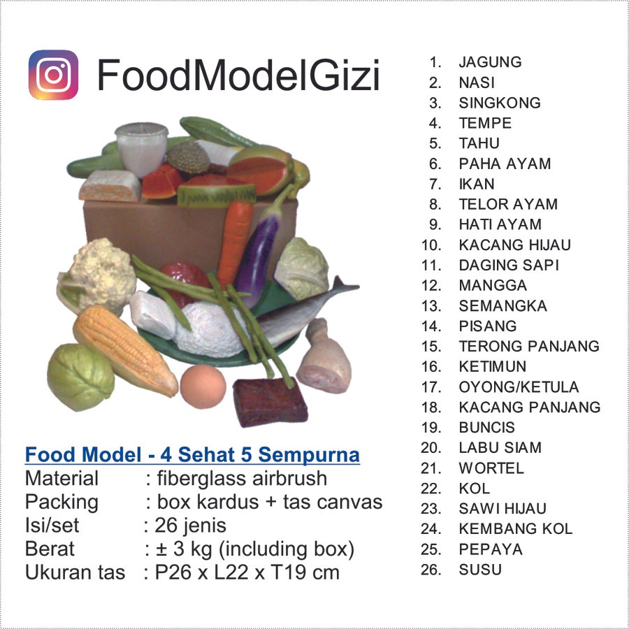 

FOOD MODEL GIZI 4 SEHAT 5 SEMPURNA ( ISI 26 JENIS)