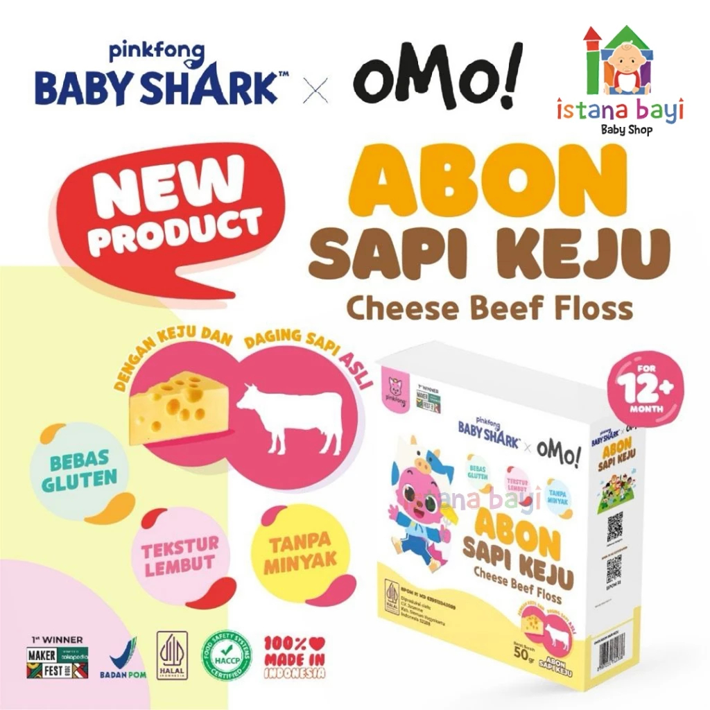 

OMO X Pinkfong Baby Shark Abon Sapi Keju (Cheese Beef Floss) / Abon Ayam Keju (Cheese Chicken Floss) TERBARU TERBARU / Makanan Mpasi anak TERBARU