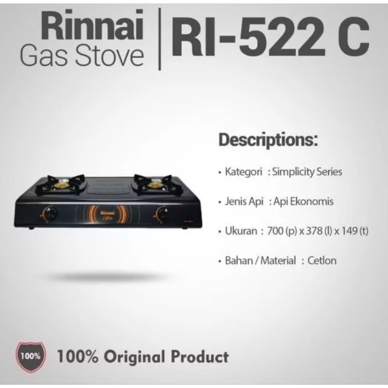 71. KOMPOR GAS RINNAI R1-522C / KOMPOR GAS 2 TUNGKU / KOMPOR GAS MERK RINNAI