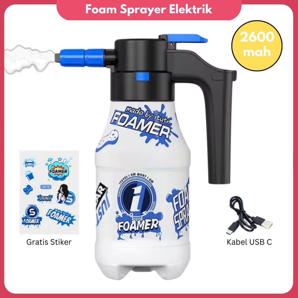 Sprayer Foam Elektrik 2600 mAh Semprotan Cuci Motor Salju 1.5 Liter Alat Cuci Kendaraan Portable