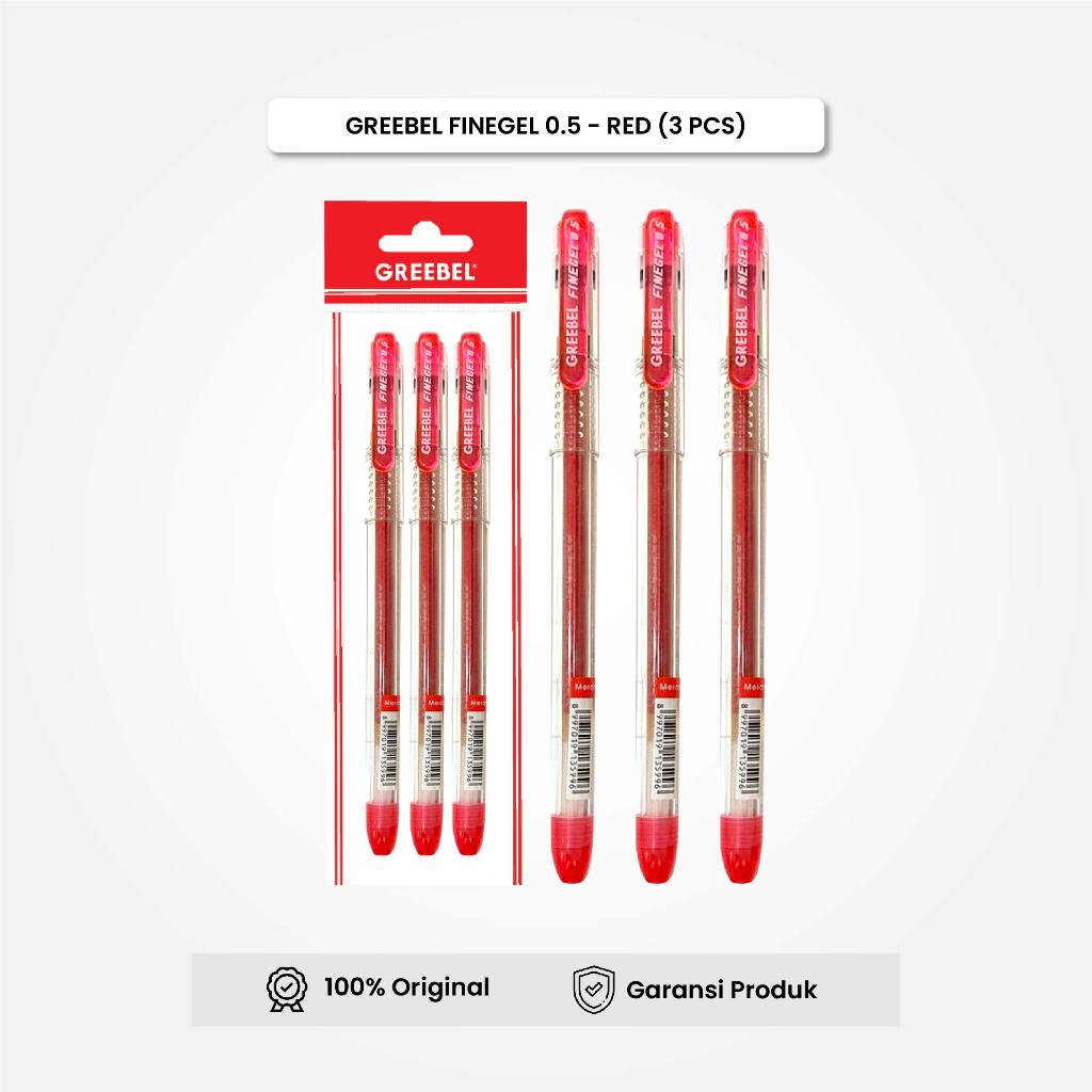 

GREEBEL Gel Pen Pulpen Pena Fine Gel 0.5 Merah (3PCS/SET) / Pulpen Gel Murah Grosir